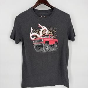 Realtree Shirt Womens Medium Gray Antlers Leopard Truck Graphic Tee Deer Hunting